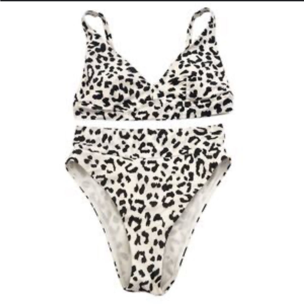 aerie White and Black Leopard Print High-Waist Bikini